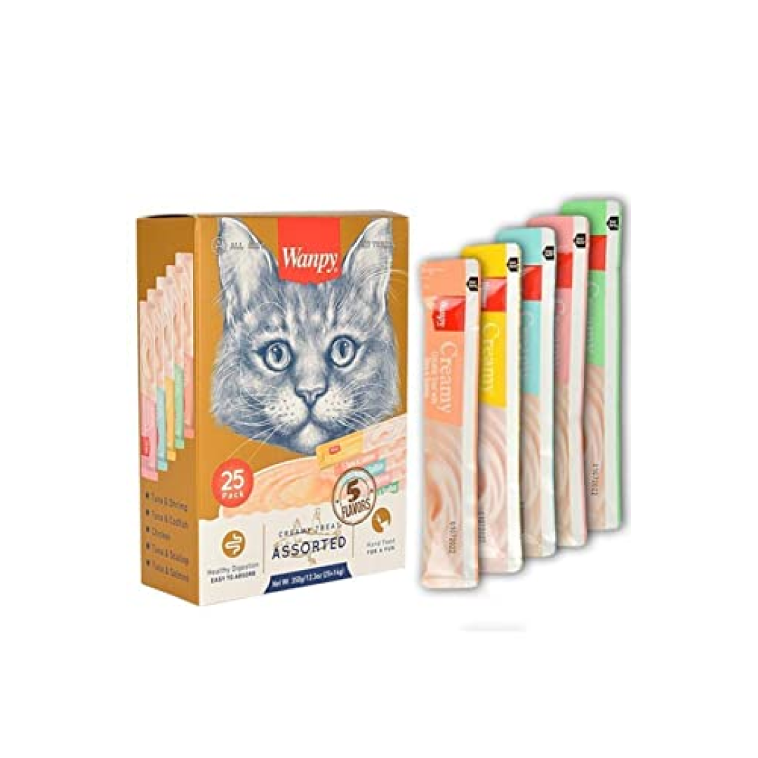 Petisco para gatos Wanpy Creamy Sabores Sortidos Pacote com 25 tubos de 14g 350g