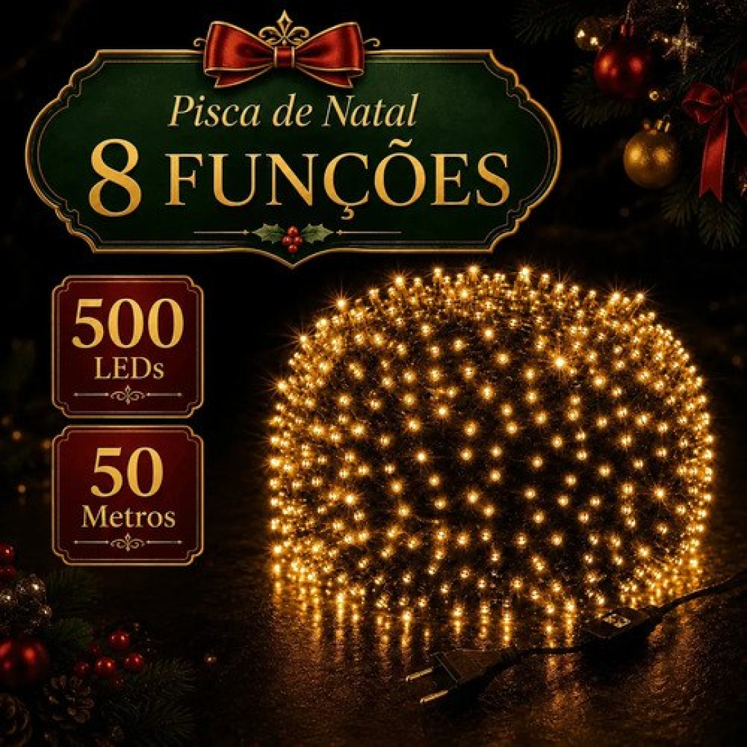Cordão Pisca Pisca 50m 500 LEDs 8 Funções Bivolt