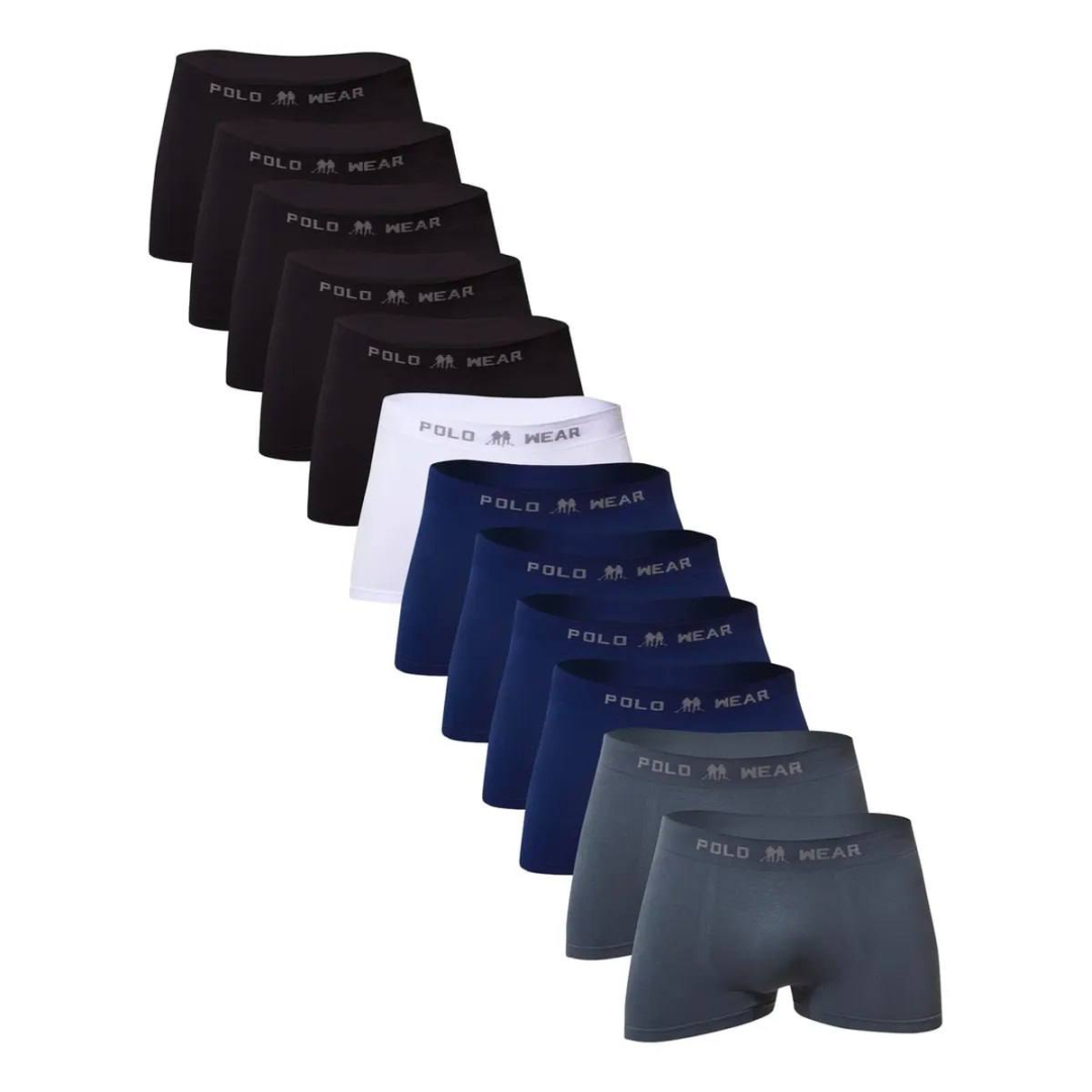 Kit 12 Cuecas Boxer Masculino Polo Wear Branco, Azul Marinho, Preto E Cinza Gg