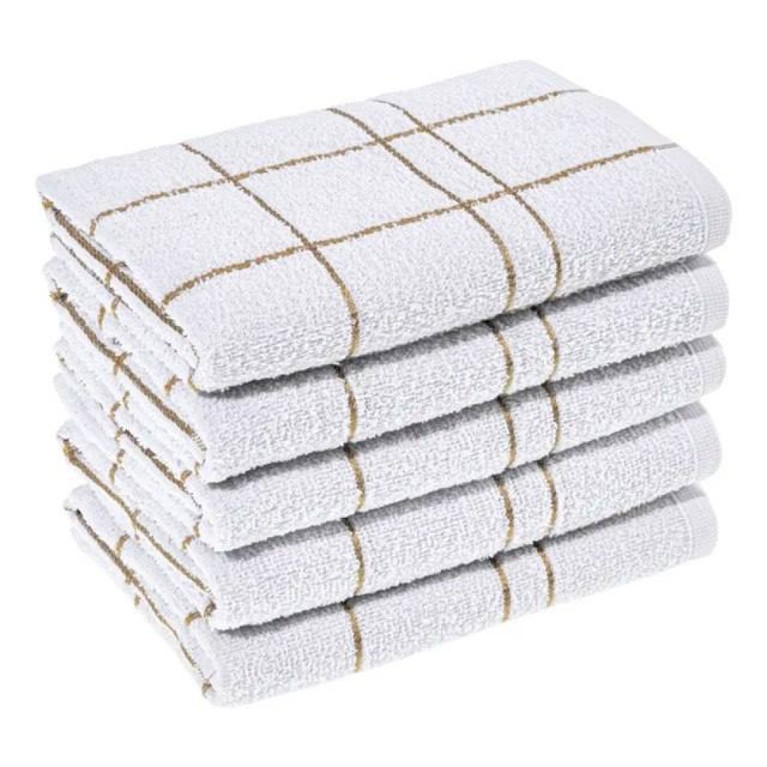 Kit 5 Pano Cozinha Louça Algodão Xadrez Branca Alta Absorção Branco Xadrez