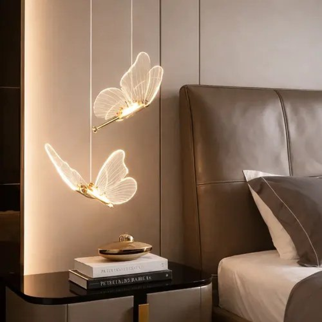 Luminária Pendente LED em Formato de Borboleta, Decorativa Moderna com Design Elegante 110 265V, Tieesa Dourado