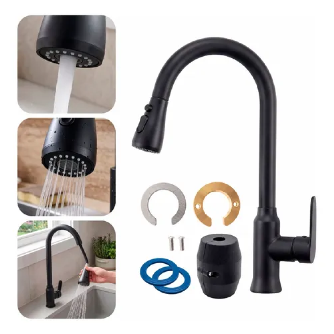 Torneira Para Pia De Cozinha Monocomando Dupla Saida Mesa Preto Fosco