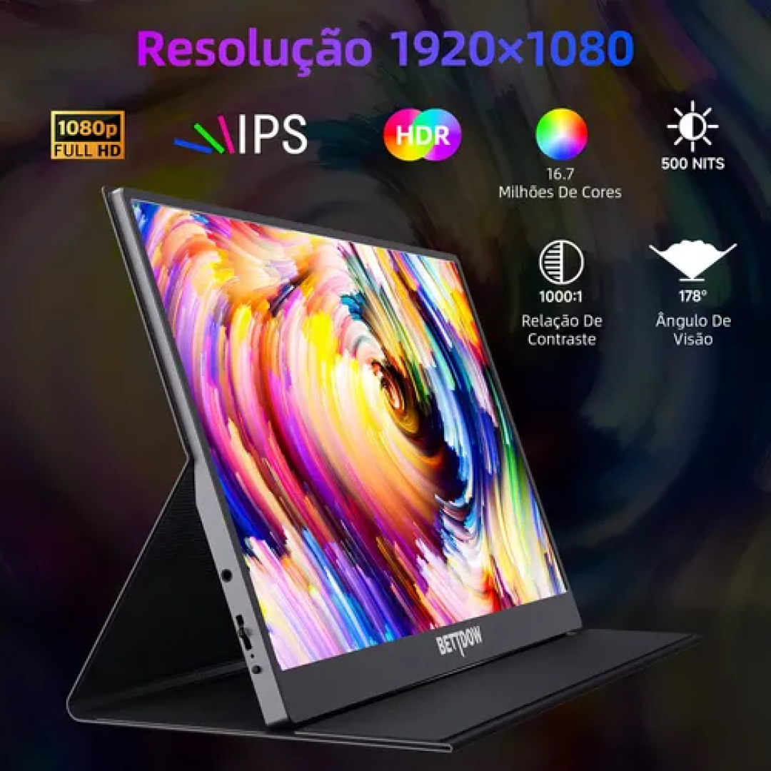 Monitor Gamer Portátil Bettdow 15.6 1080p FHD IPS Com HDMI Usb