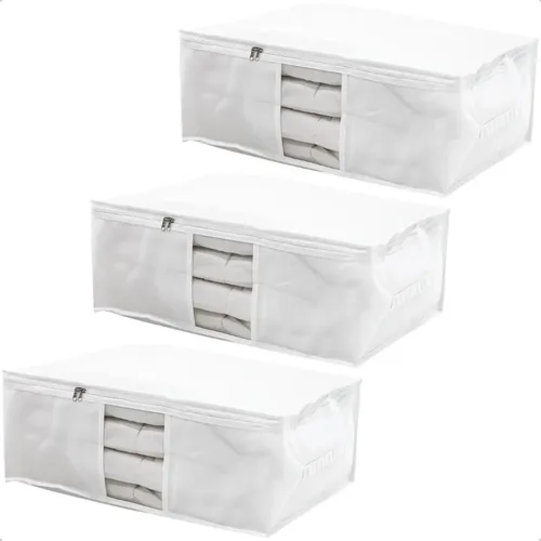 Kit 3 Saco Organizador Capa Protetora G Cobertor Edredom Roupas Branco 60x45x22