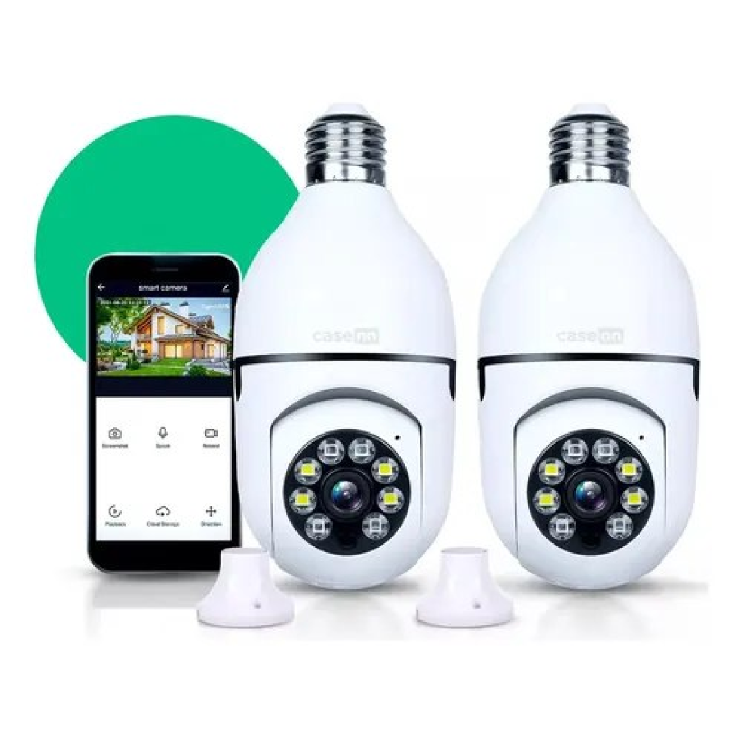 Kit 2 Câmeras Lampada De Segurança Ip Wifi Com Visão Noturna Interna Externa App Yoosee Espiã 360º Cor Branco