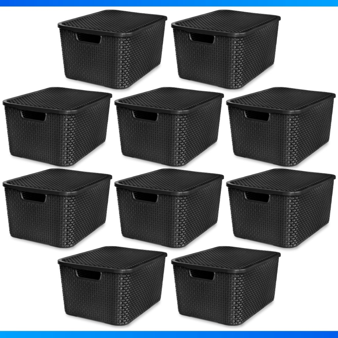 Kit 10 Caixas Organizadora Rattan 7 Litros C/ Tampa Preta OFERTA Envio Imediato