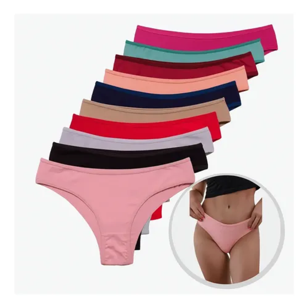 Kit com 10 Calcinhas Algodão Tanga Lisa