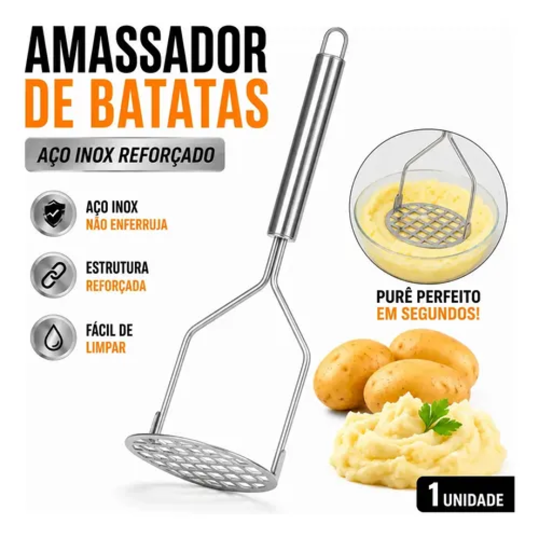 Amassador De Batatas Aço Inox Pega Antiderrapante Em Design Ergonômico Malha Fina Eficiente Fácil De Limpar E Armazenar Para Legumes, Tomate, Abóbora,...