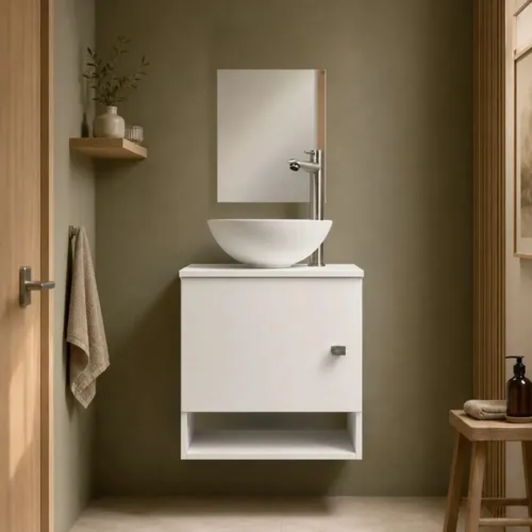 Gabinete Para Banheiro 40cm Com Cuba E Espelho Armário Suspenso Lavabo Completo