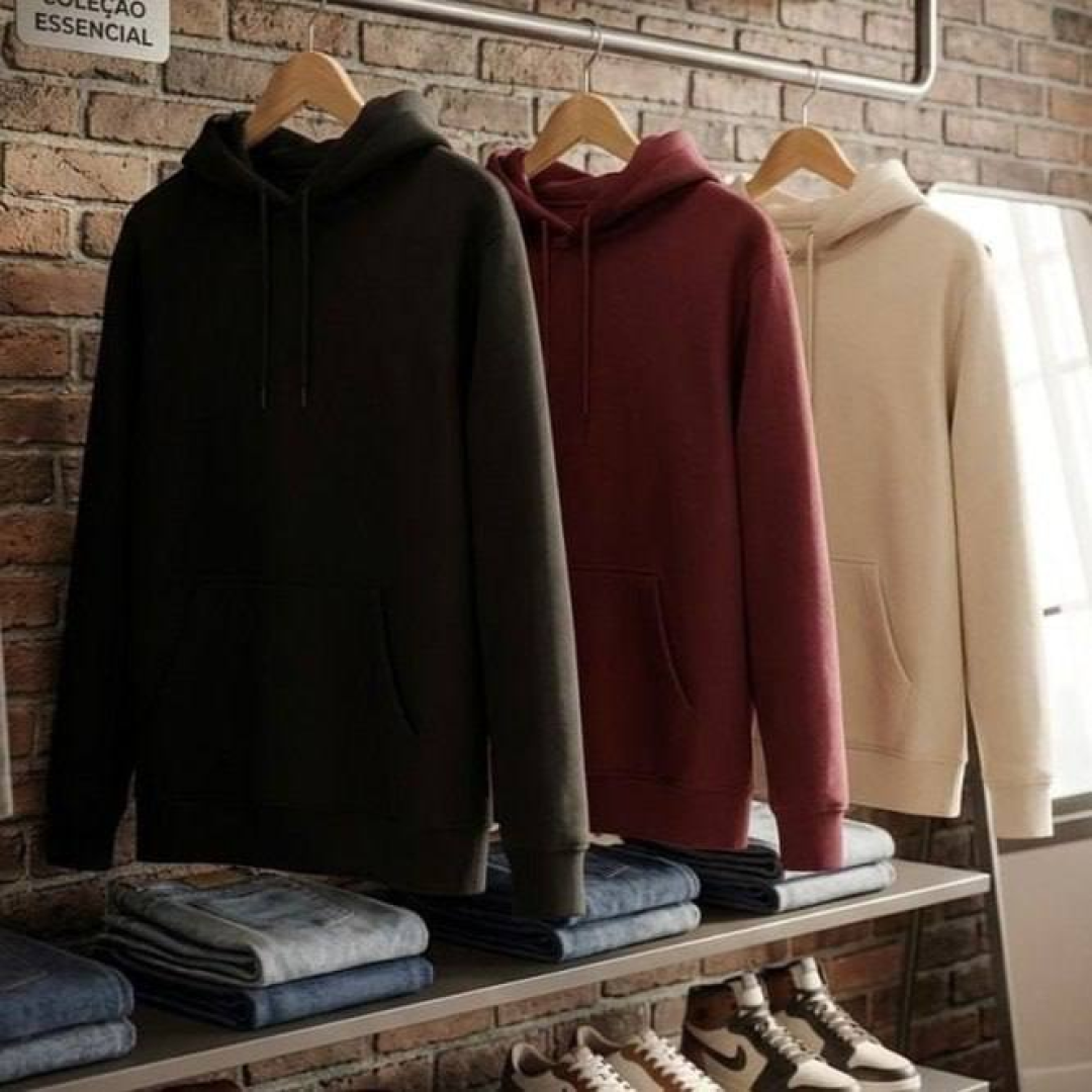 Kit 3 Blusas De Frio Moletom Liso Fechada Bolso Canguru