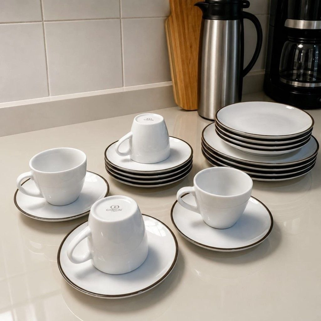 Aparelho De Jantar Canyon Em Porcelana Decorada 20 Peças Tramontina Off-white/branco/bege/marrom Filete