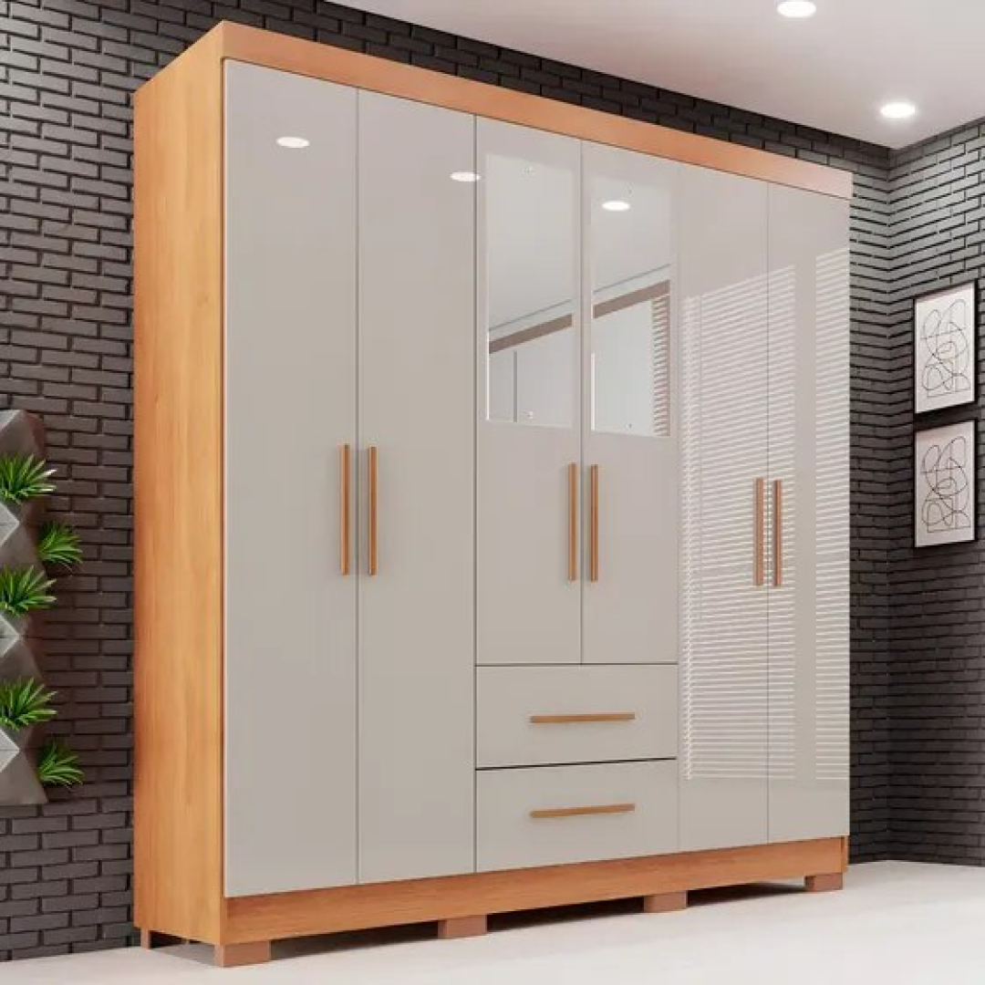 Guarda-roupa Casal com Espelho 6 Portas 2 Gavetas Sallêto