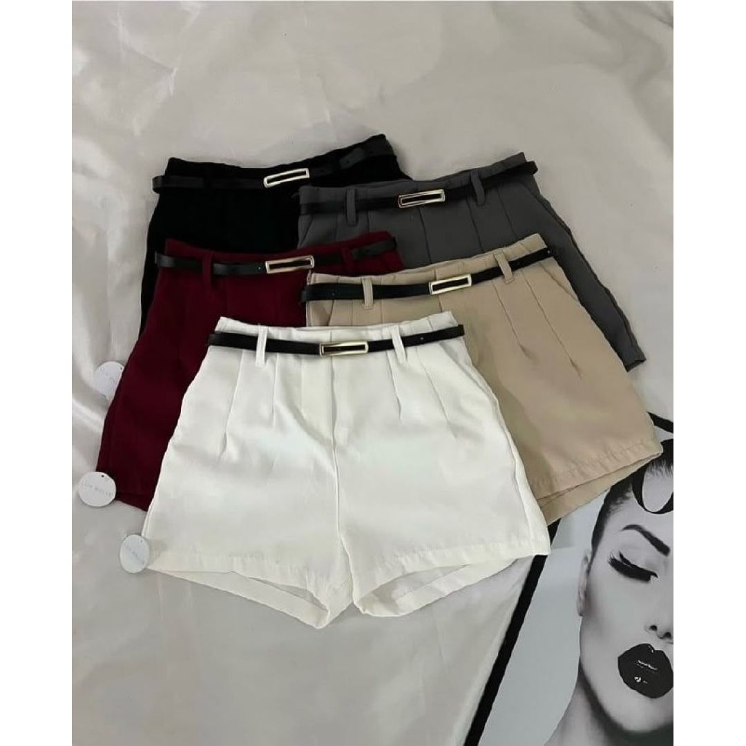 Short Feminino Alfaiataria Moda Cinto