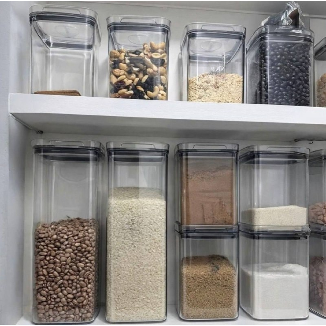Kit 12 Potes Herméticos Porta Mantimentos Quadrado Cozinha Cor Transparente
