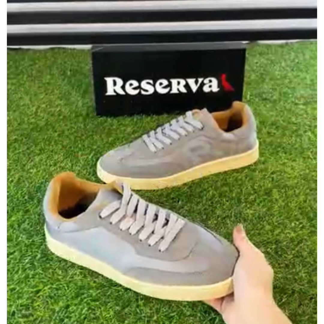 Tênis Retrô Reserva R Vintage Cinza Couro Camurça Masculino