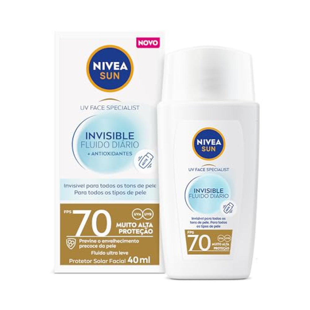 NIVEA SUN Protetor Solar Facial Fluido UV Face Specialist Invisible FPS 70 40ml, Muito Alta Proteção UVA/UVB, Invisível em Todos os Tons, Textura Ultraleve, Cuidado Diário