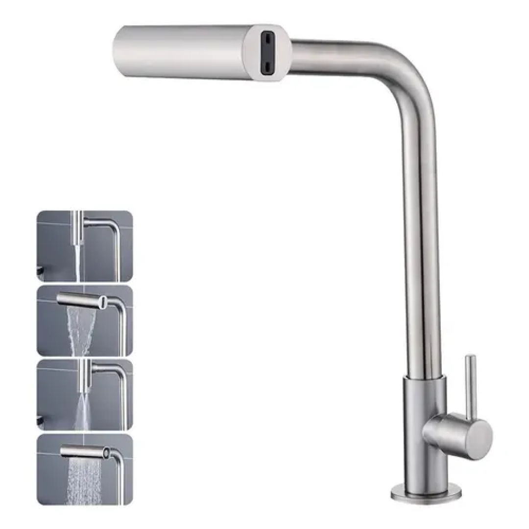 Torneira Cozinha Bancada Inox 304 Água Fria Bica Alta Gourmet 4 Modos De Água Estilo Cascata Torneira Pia Cozinha Moderna, Torneira Flexivel, Torneira De Cozinha Premium Para Cuba