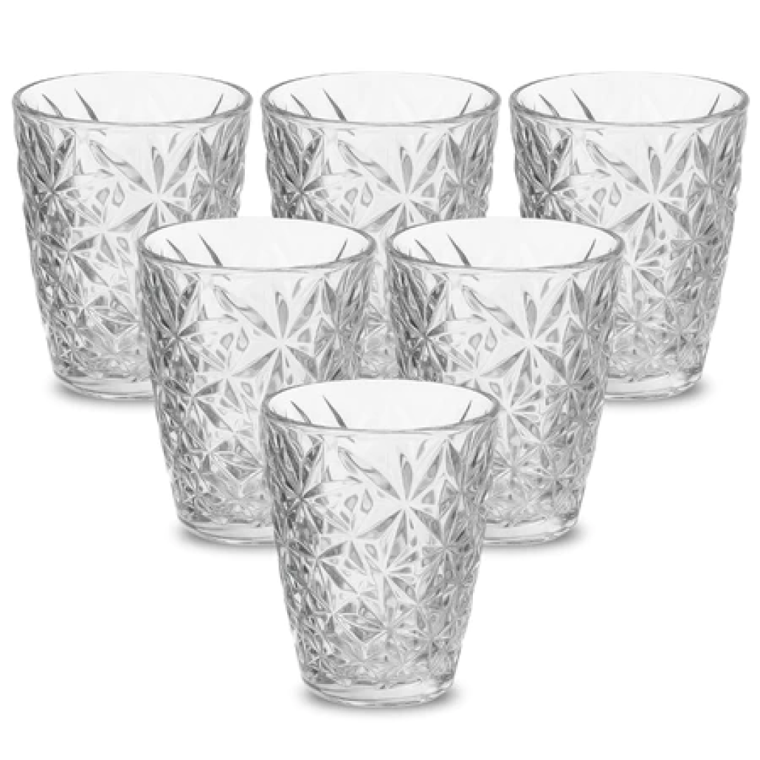 Jogo de Copos 6 Unidades Diamond 300ml Vidro Grosso Luxo