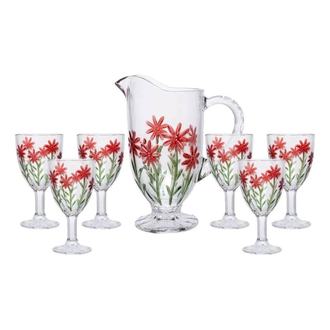 Conjunto Jarra com 6 Taças Red Flower 1,3L/320ml Cristal Wolff