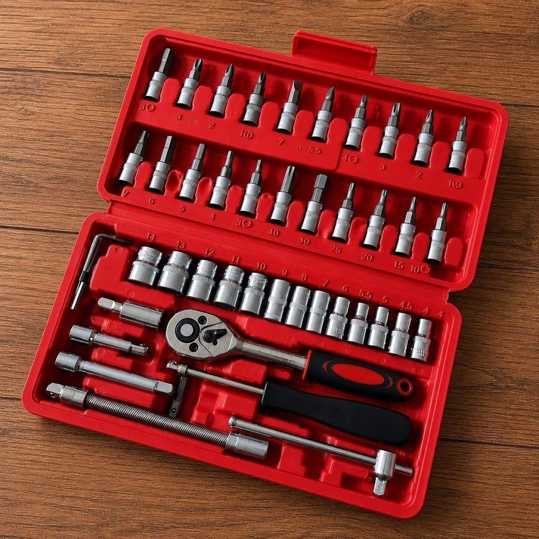 Kit com 46 Chave Catraca Jogo De Soquetes Com Maleta