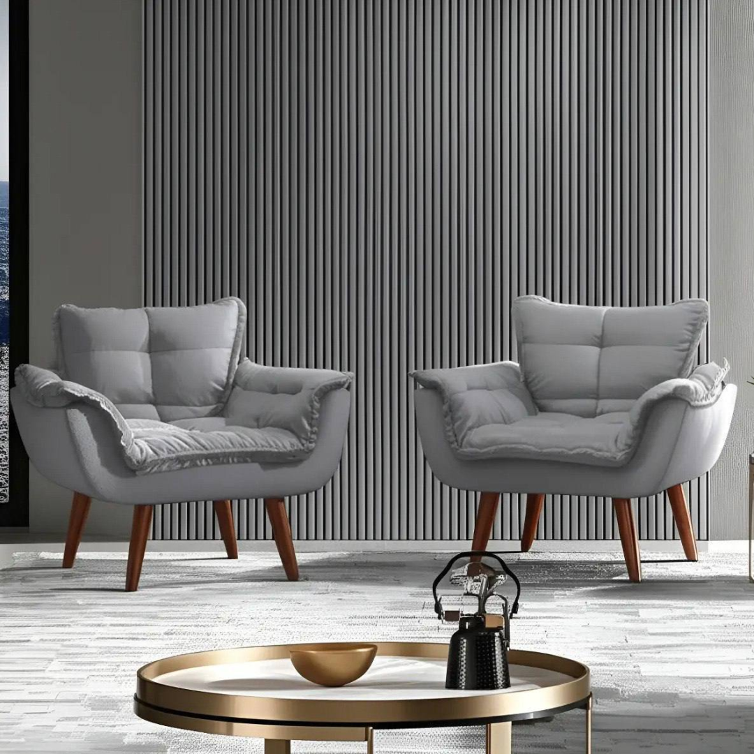 Kit 2 Poltrona Decorativa Opala Para Sala Recepção Luxo Cor Cinza