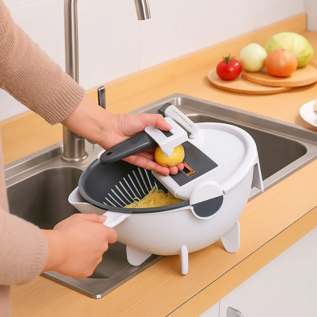 Cortador De Legumes 9 Em 1 Bacia Escorredor Ralador Fatiador