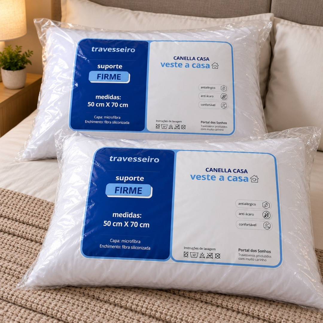 Kit com 2 Travesseiros Antialérgico Impermeável 50x70