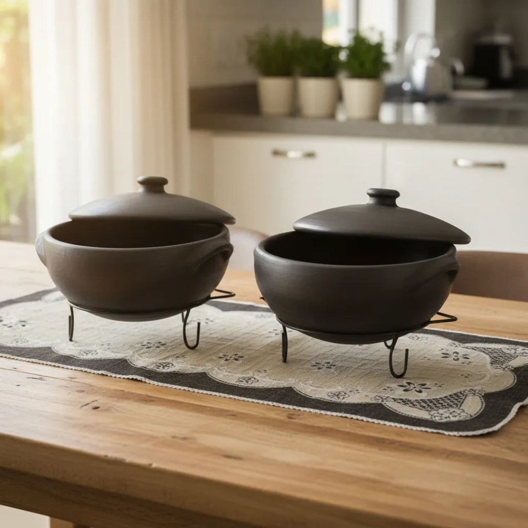 Kit Panelas De Barro Capixaba 3 E 5 Litros + Suporte