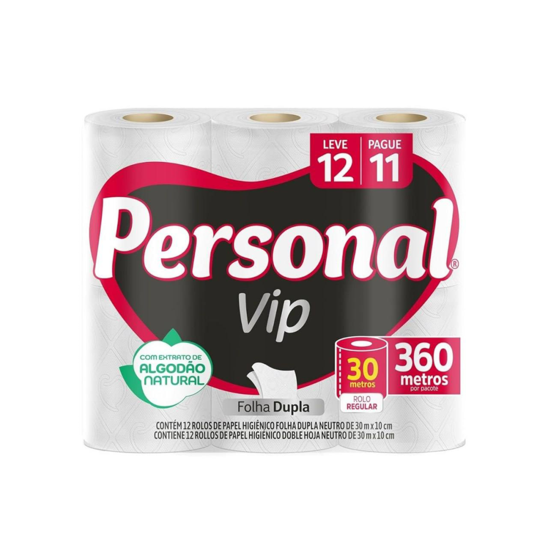 Personal VIP - Papel Higiênico, Folha Dupla, 12 unidades (Embalagem pode variar)