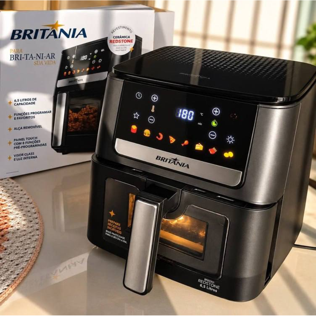 Air Fryer Britânia 6,5L 1700W 8 Funções Painel Digital Redstone BAF65A