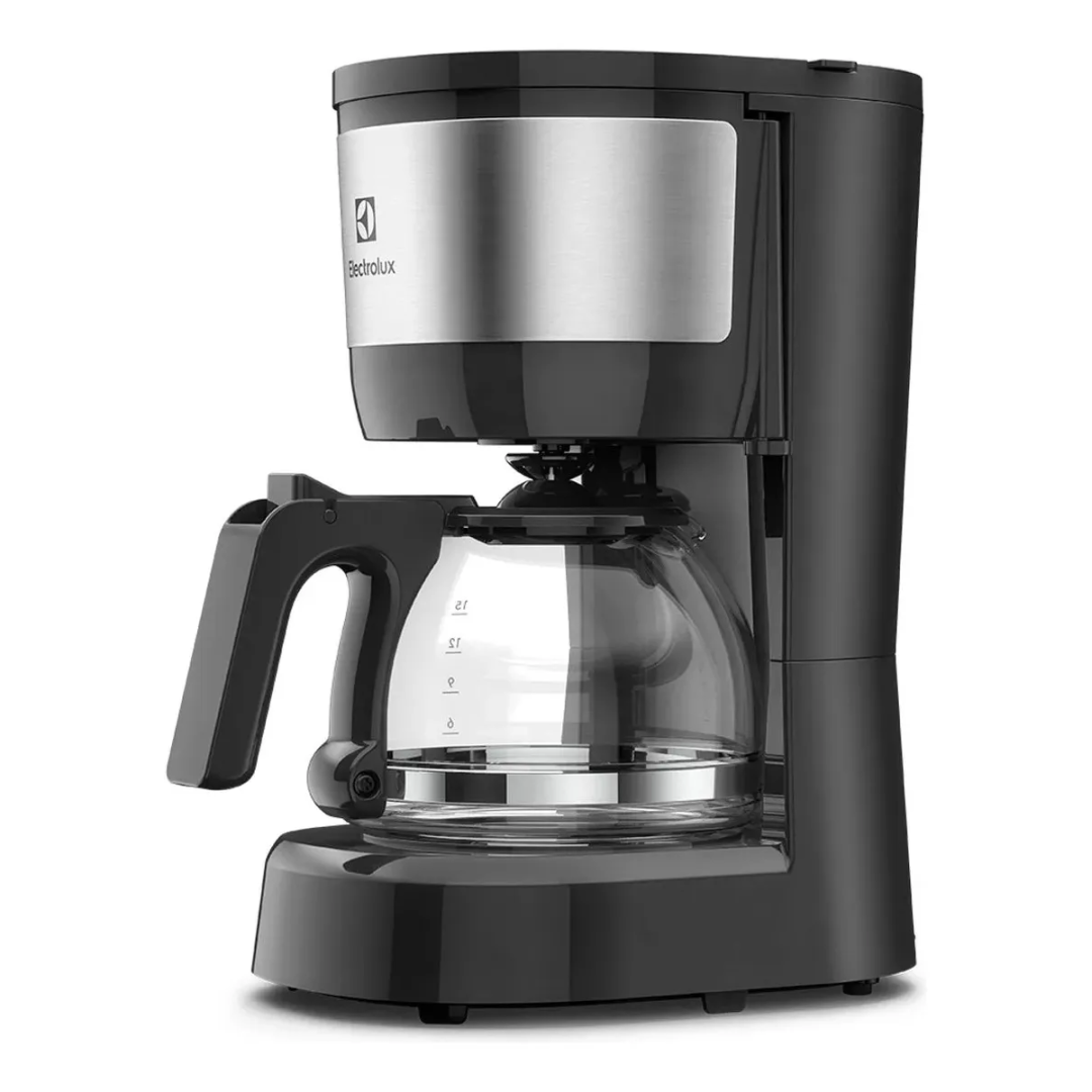 Cafeteira Elétrica Electrolux Jarra Vidro, Acabamento Inox Filtro Permanente Removível Sistema Corta Pingos Capacidade 15 Xicaras 600ml Ecm10 Preto 127v