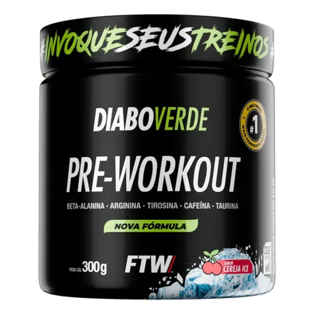 Pré Treino Pre Workout Diabo Verde 300g Cereja Ice FTW