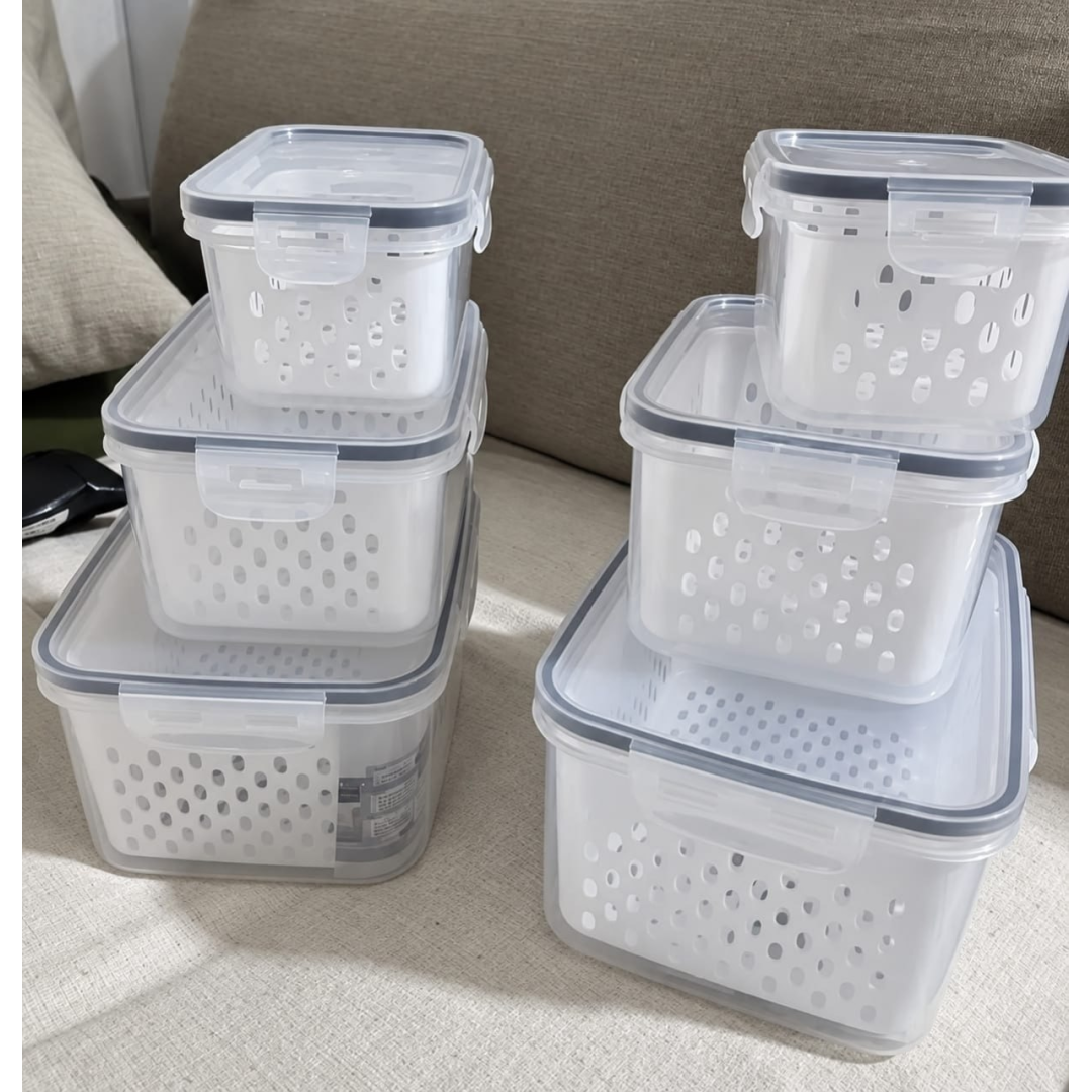 Kit 6 Organizadores Geladeira Alimentos Vegetais Com Tampas Branco-6pcs