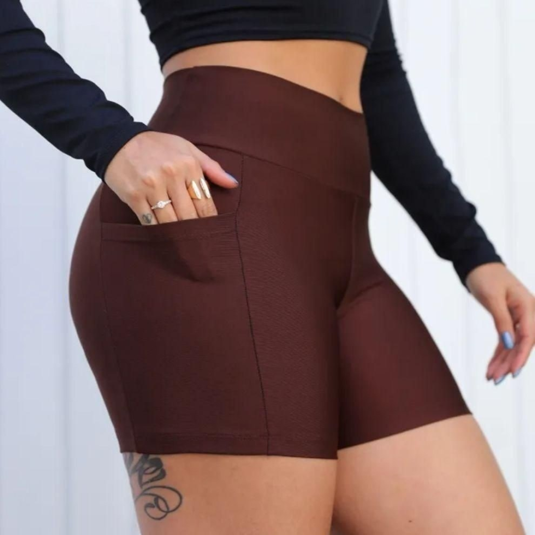 Shorts Academia Feminino Modelador Com Bolso (9 cores)