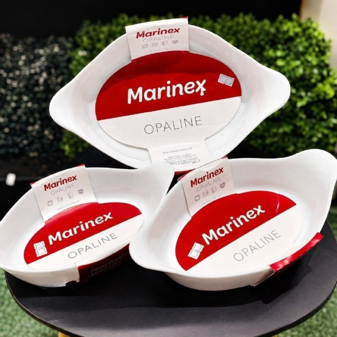 Kit com 3 Travessas Marinex Opaline Oval 3 Tamanhos Forma De Vidro Temperado