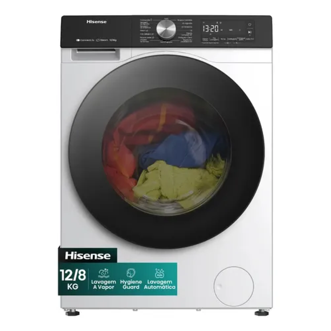 Lava e Seca Hisense 3S 12kg / 8kg Wi-Fi, 4 em 1, Inverter, 16 programas, Ciclo Rápido, Economia de Água-WD3S1243