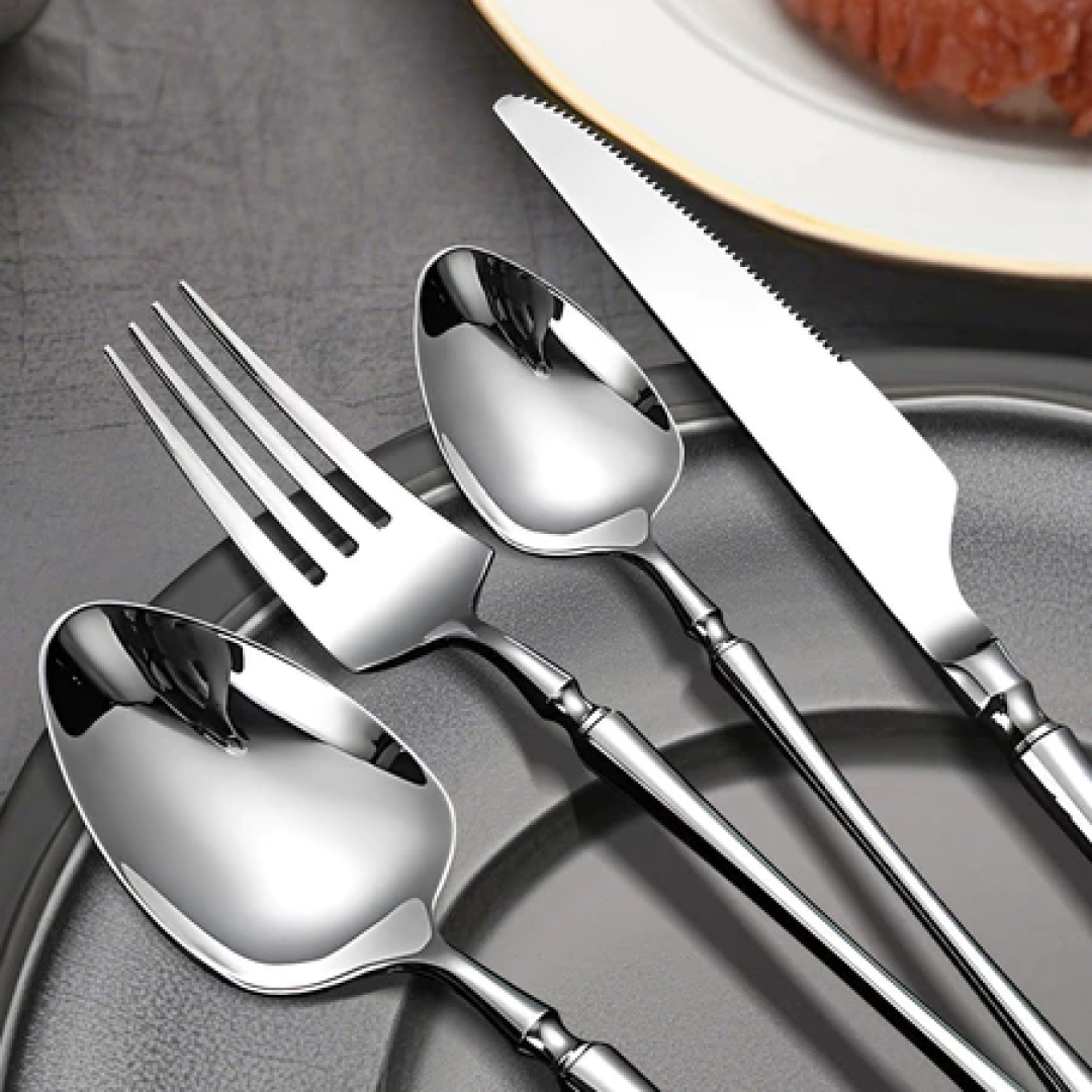 Belifou Kit 24 Jogo De Talheres Aço Inoxidável 416 Cintura Fina Prata