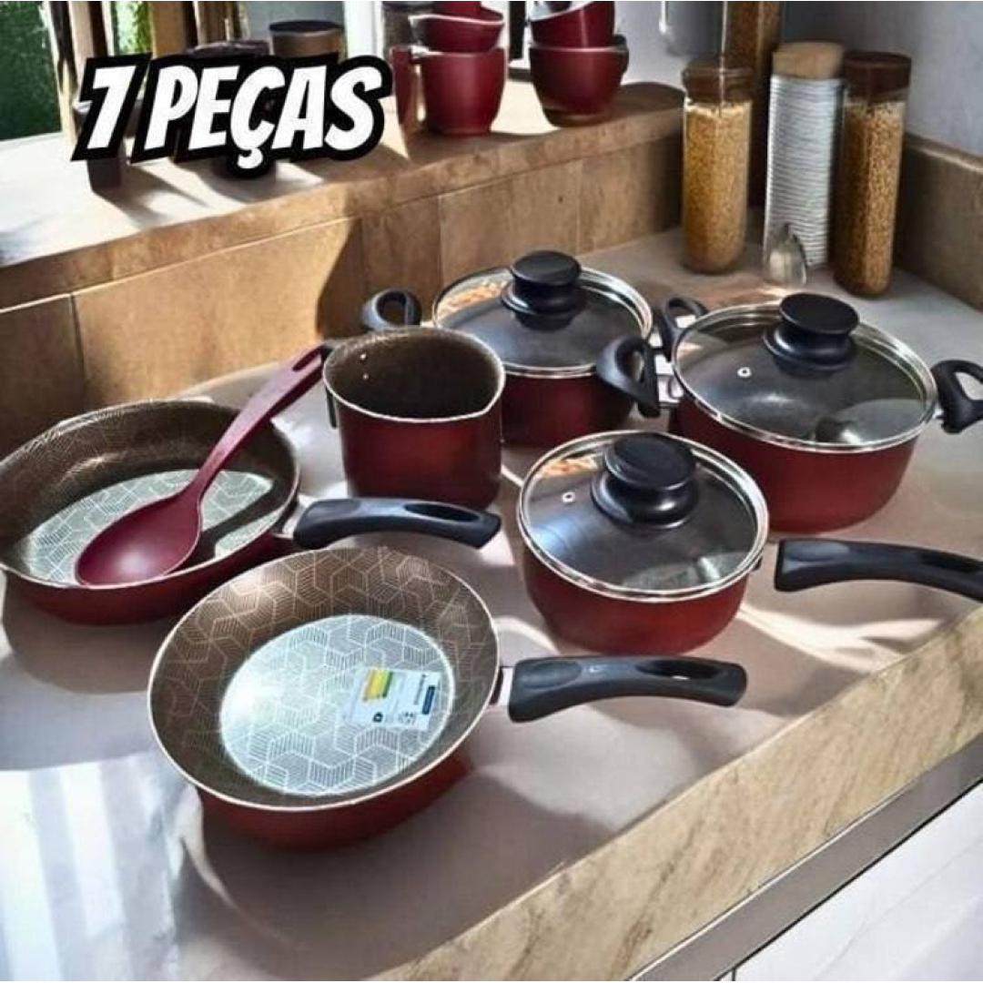 Jogo De Panelas Tramontina Paris Antiaderente Vermelho 7 Pçs Vermelho