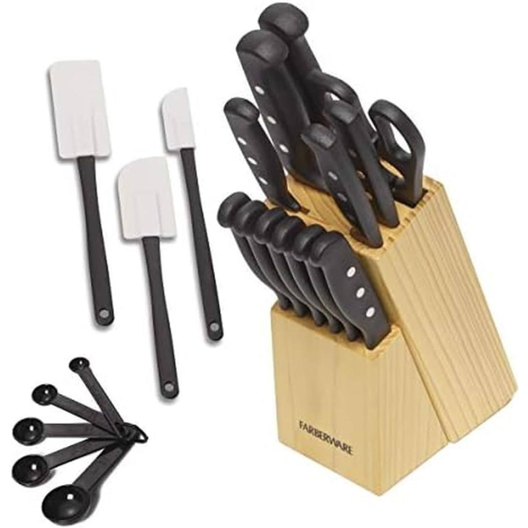 Conjunto de facas e utensílios de cozinha de aço inoxidável de alto carbono Farberware, preto