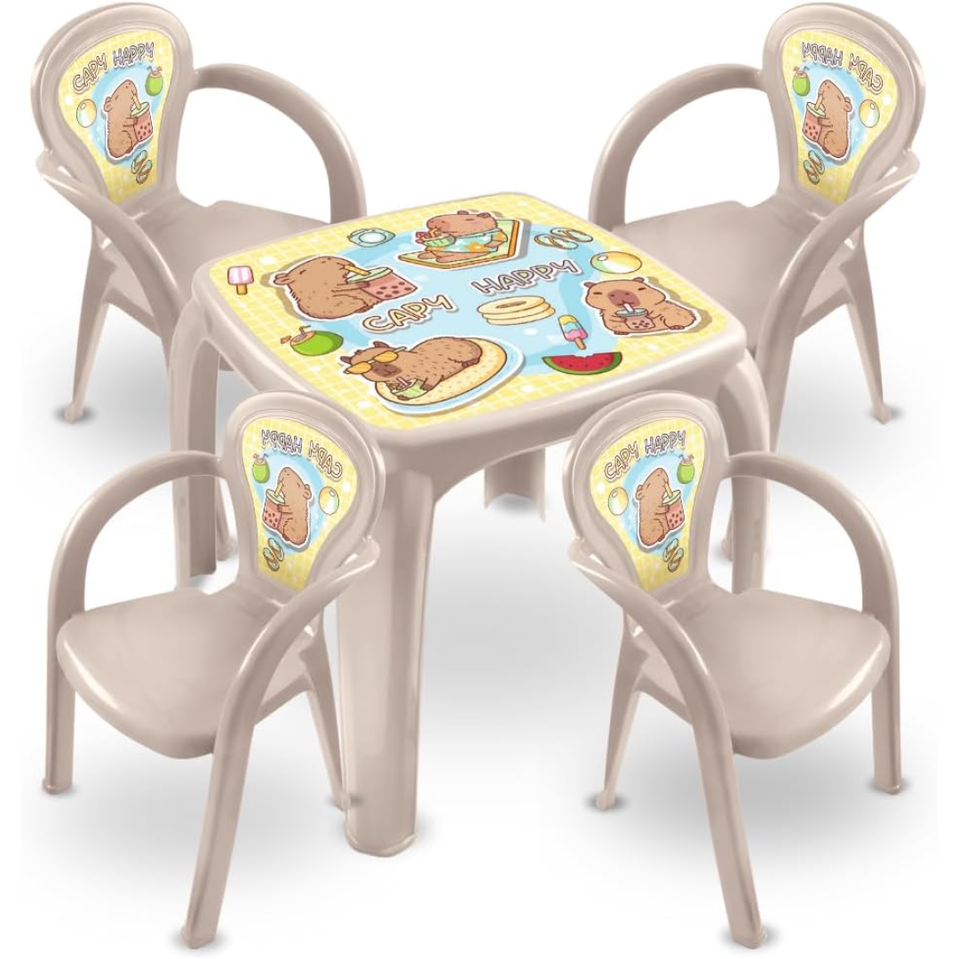 Mesa Mesinha Infantil Capy Happy Capivara Atividades Escolar (Mesa + 4 CAdeiras)