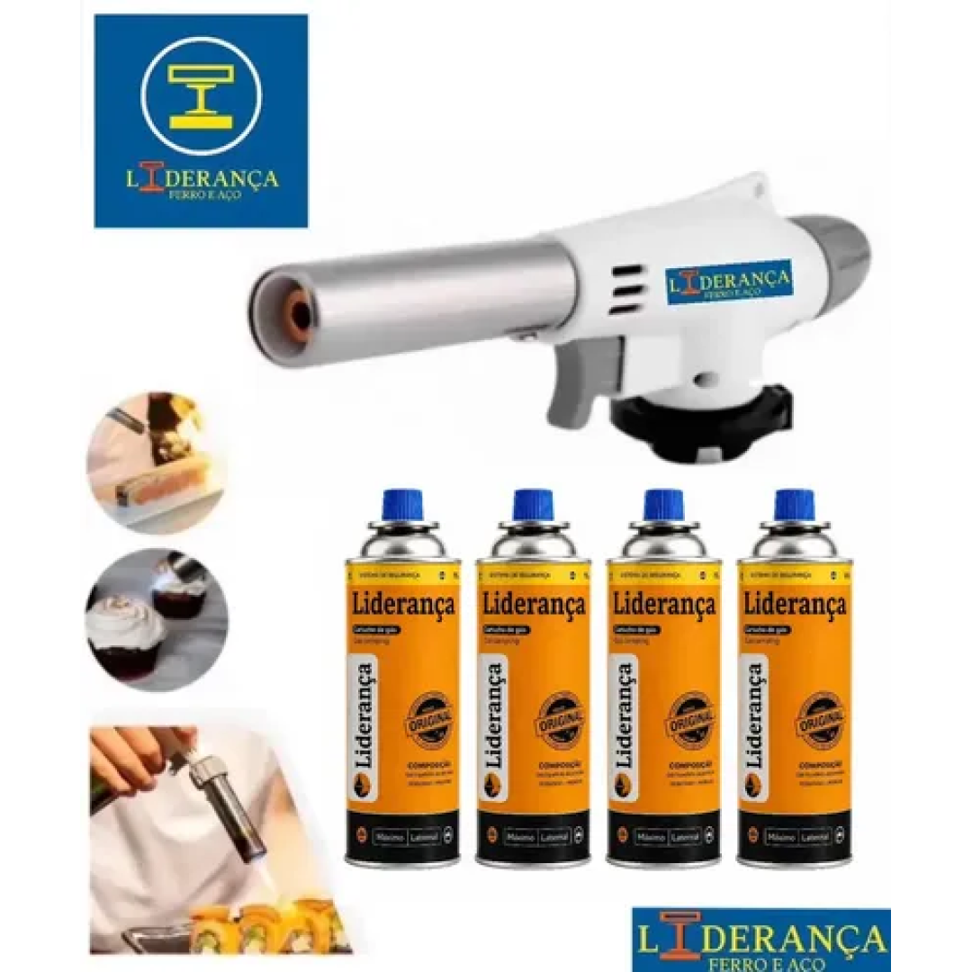 Kit Maçarico Portátil Automático com 4 Refis de Gás Butano
