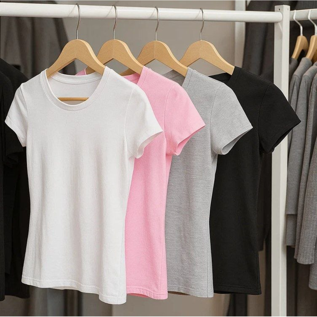 Kit 4 Camisetas Femininas Baby Look Básica Lisa Algodão