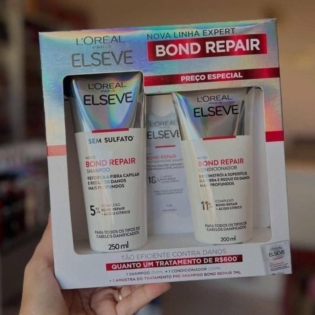 L'Oréal Paris Elseve Bond Repair Kit Reparação Molecular com Ácido Cítrico para Cabelos Danificados, Reconstrói Ligações e Devolve Força (Shampoo + Co...