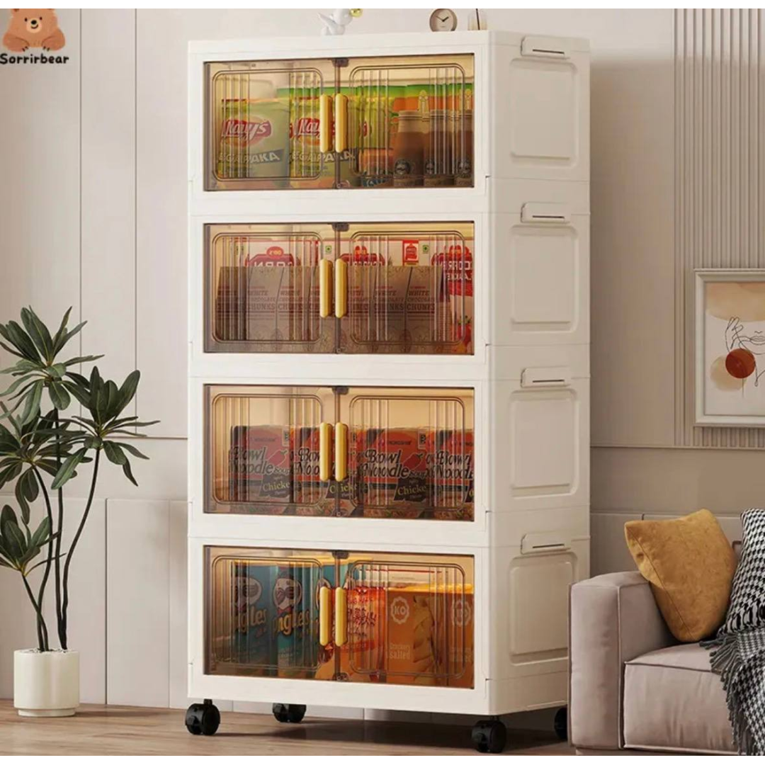 Armário Multiuso Caixa Armazenamento Dobrável 55cm 5 Andares Marrom Transparente-creme Branco