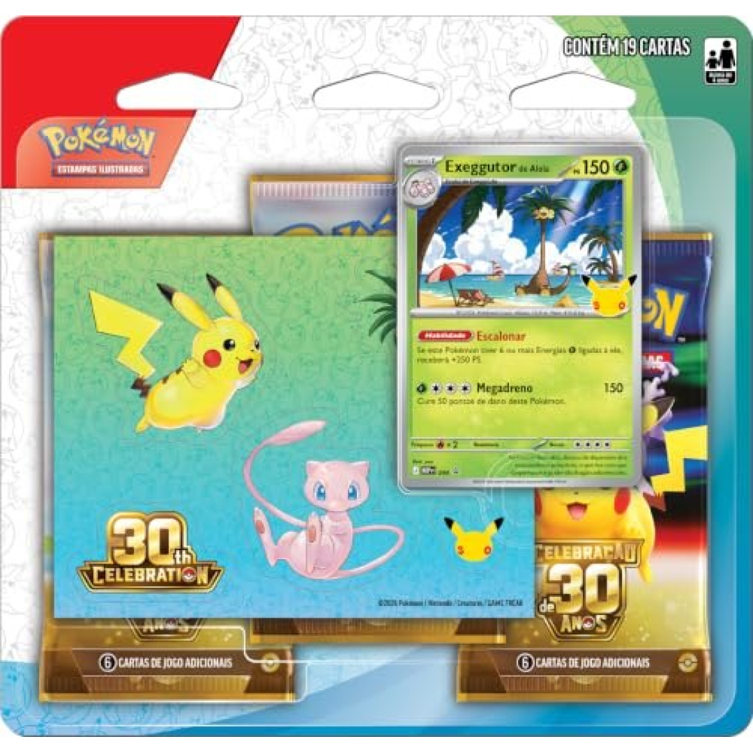 Pokémon TCG, Celebração de 30 anos Blister Triplo com Adesivo Pokémon Exeggutor