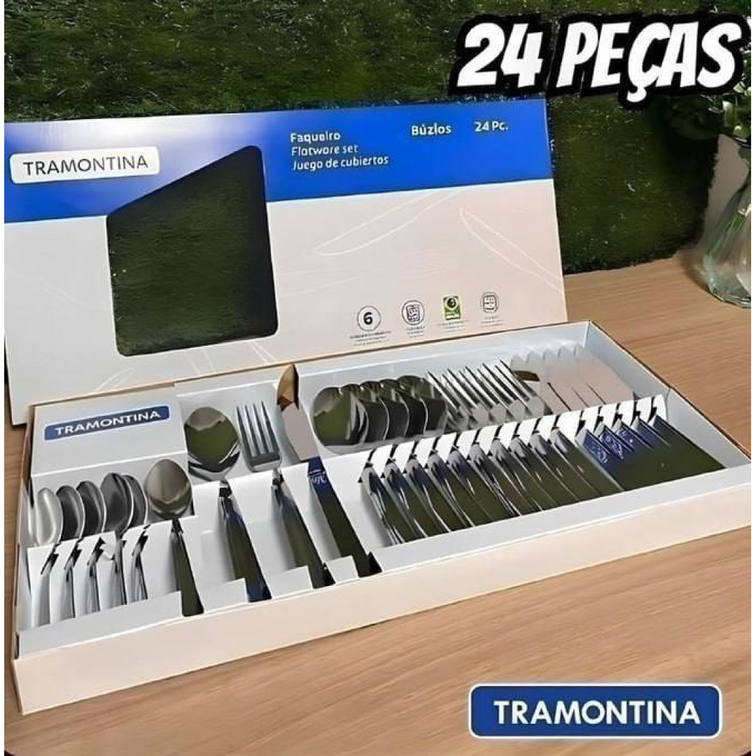 Jogo Talheres Faqueiro Búzios Aço Inox 24 Peças Tramontina