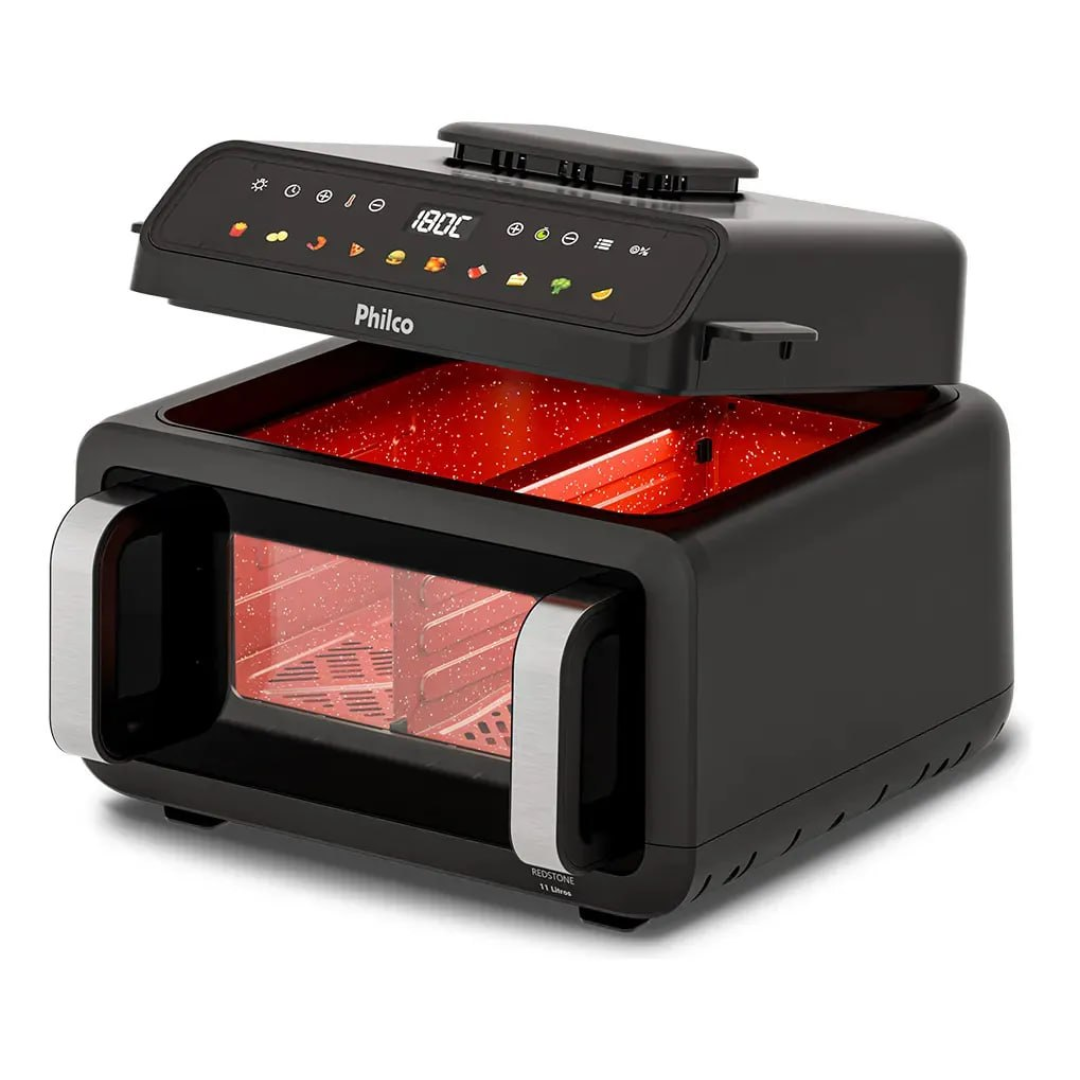Air Fryer 11L Philco Barbecue 10 em 1 Visor Glass 1900w Turbo 220v (PAF11C)
