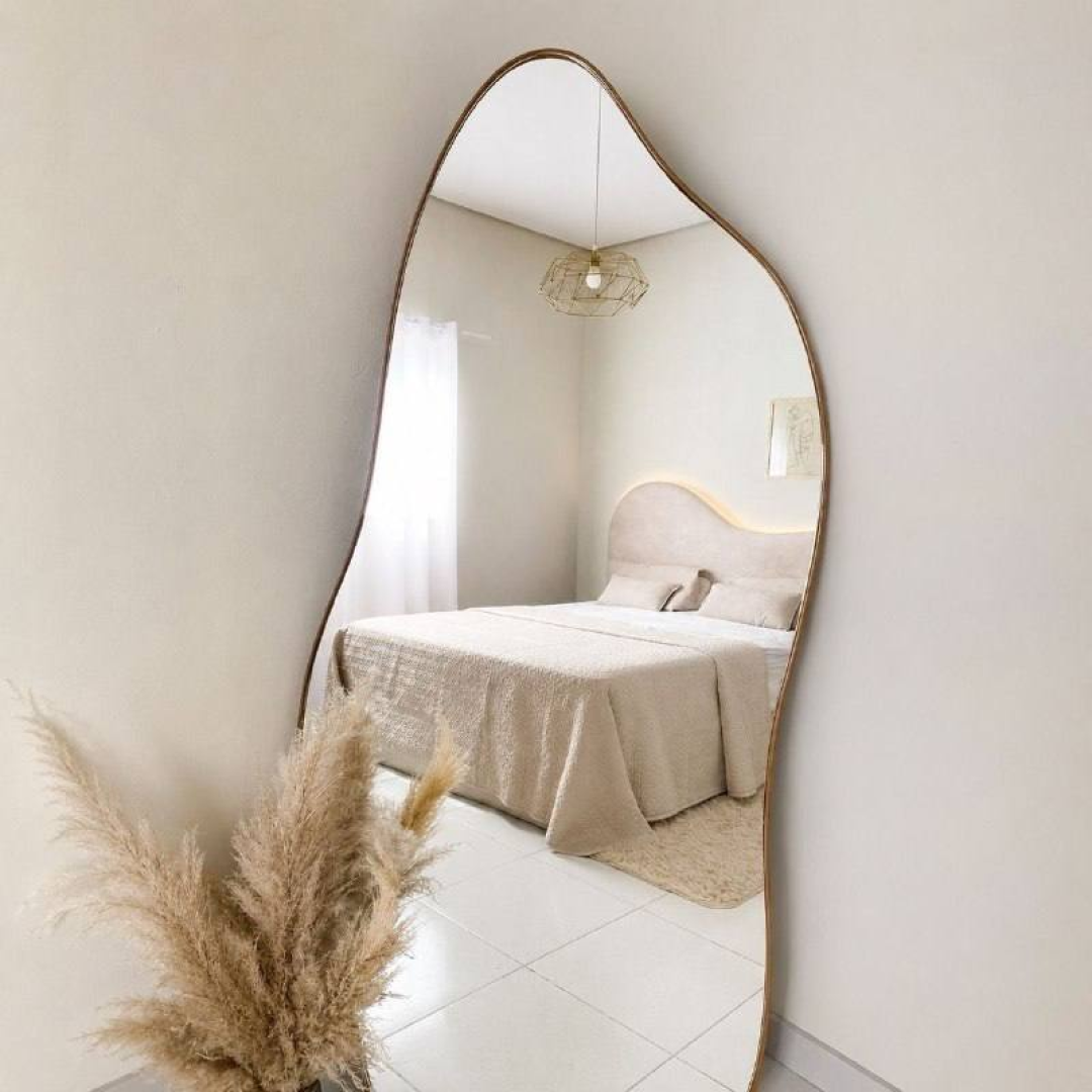 Espelho 100x50 Orgânico Corpo Inteiro Grande Moldura Caramelo