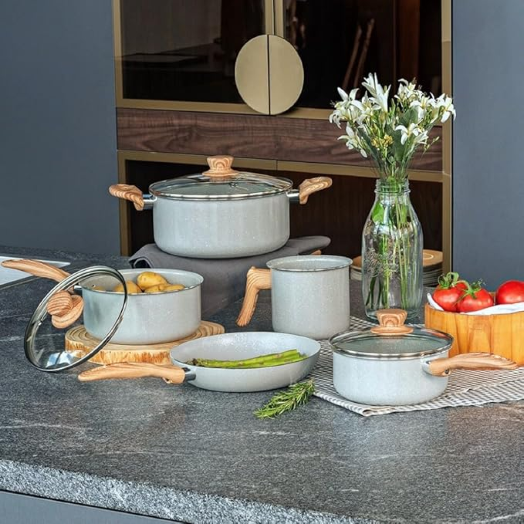Brinox - Jogo de Panelas 5 Peças Ceramic Life Easy - Cinza
