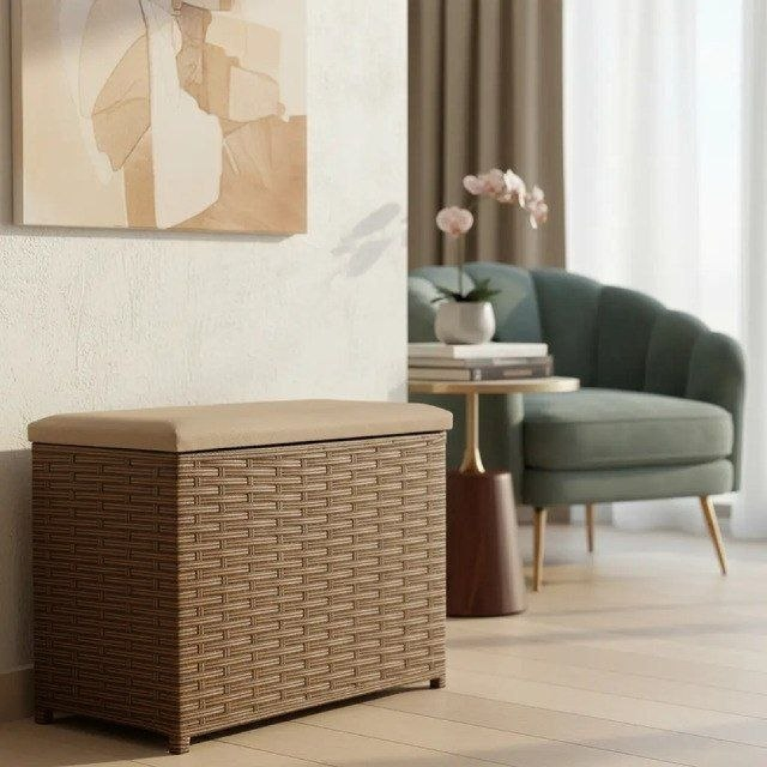 Puff Baú Organizador Fibra Sintética Assento Suede  80 Ltrs
